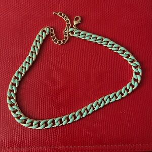 Gold Chain Necklace with Mint Green Enamel Accents